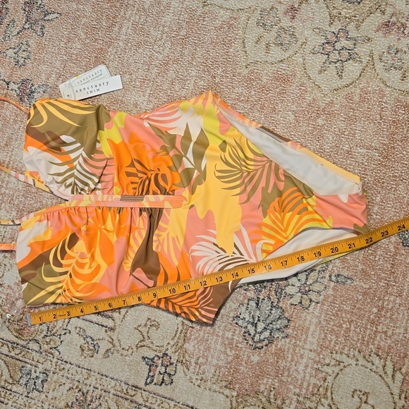 Sanctuary Tropical Print Lined Shirred Front One Piece Swimsuit Size M - Picture 10 of 11